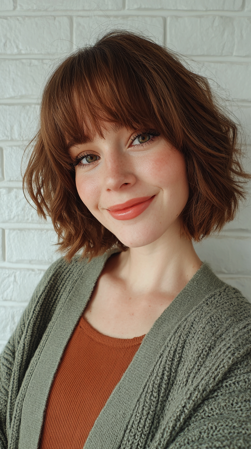 Textured Auburn Wolf Cut with Flirty Bangs