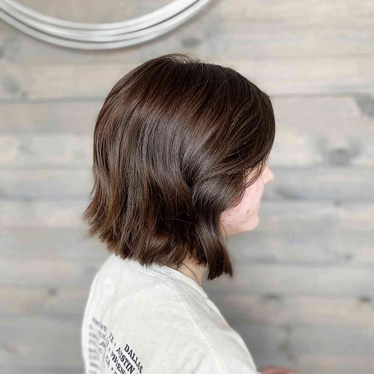 Textured Short Brunette Bob with Subtle Waves