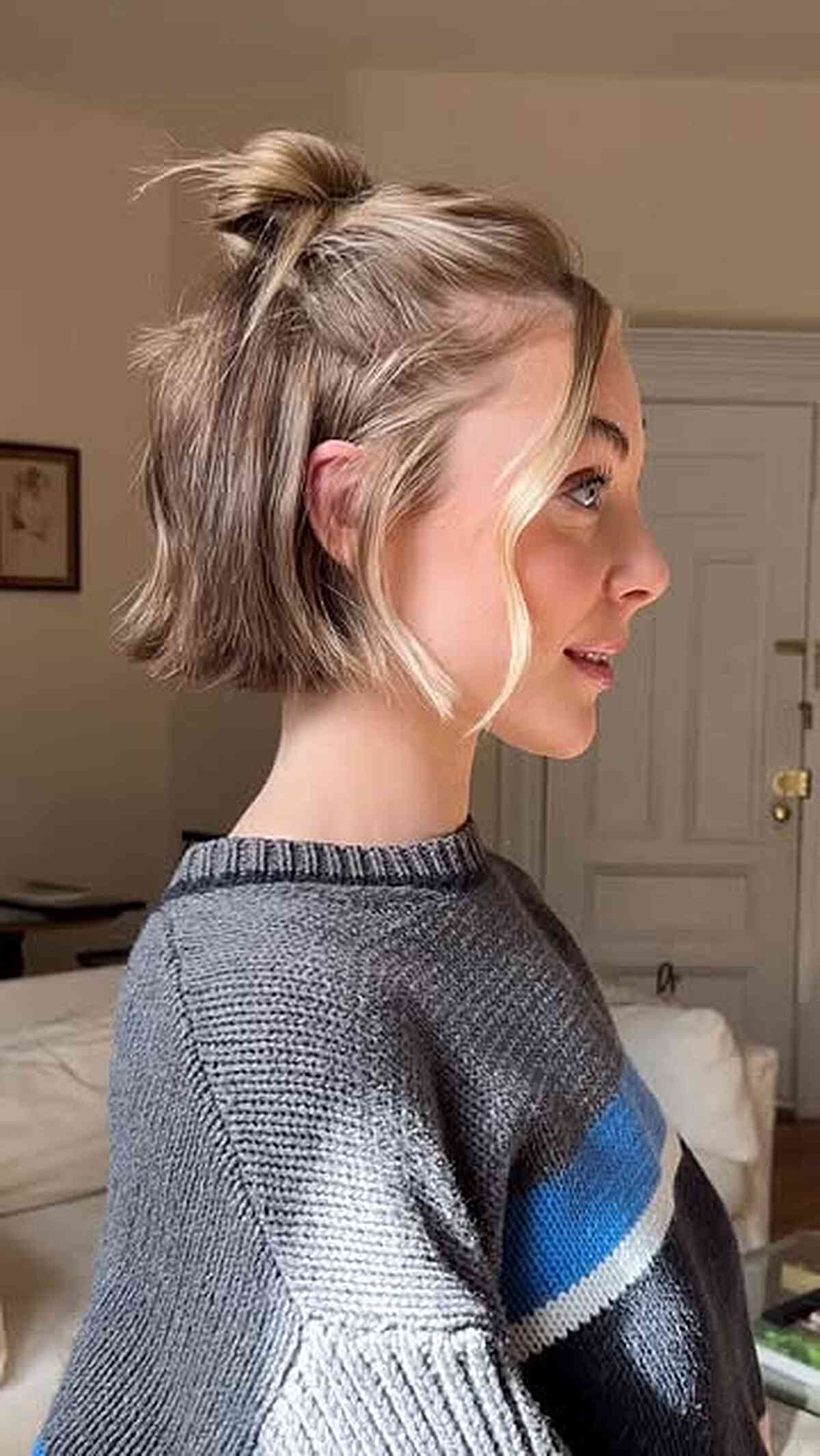 Trendy Half Up Half Down Short Hair with Soft Waves