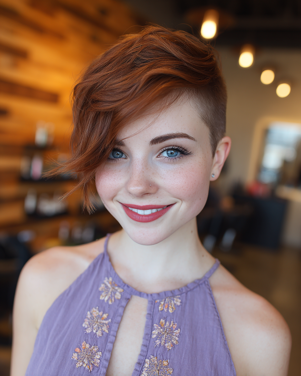 Trendy Short Shaggy Pixie with Bold Undercut