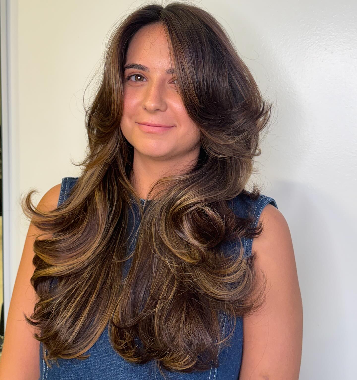 Voluminous Long Butterfly Layers with Subtle Highlights