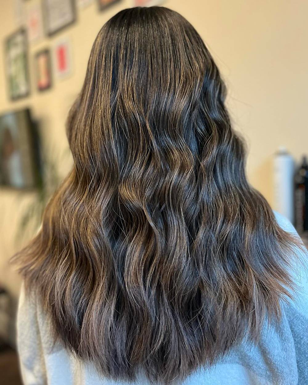 Beautiful Dark Brunette Balayage with Soft Beachy Waves