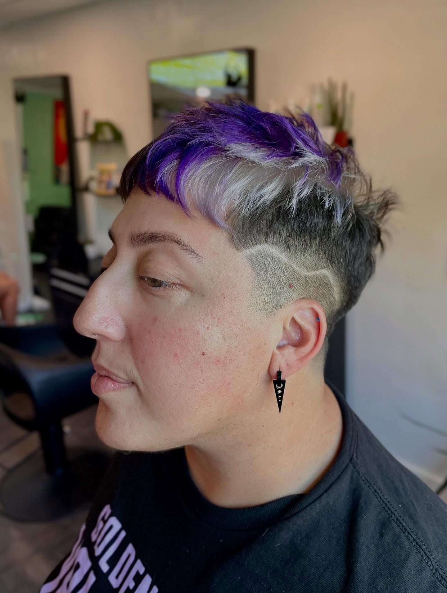 Bold Purple-Highlighted Textured Crop with Undercut