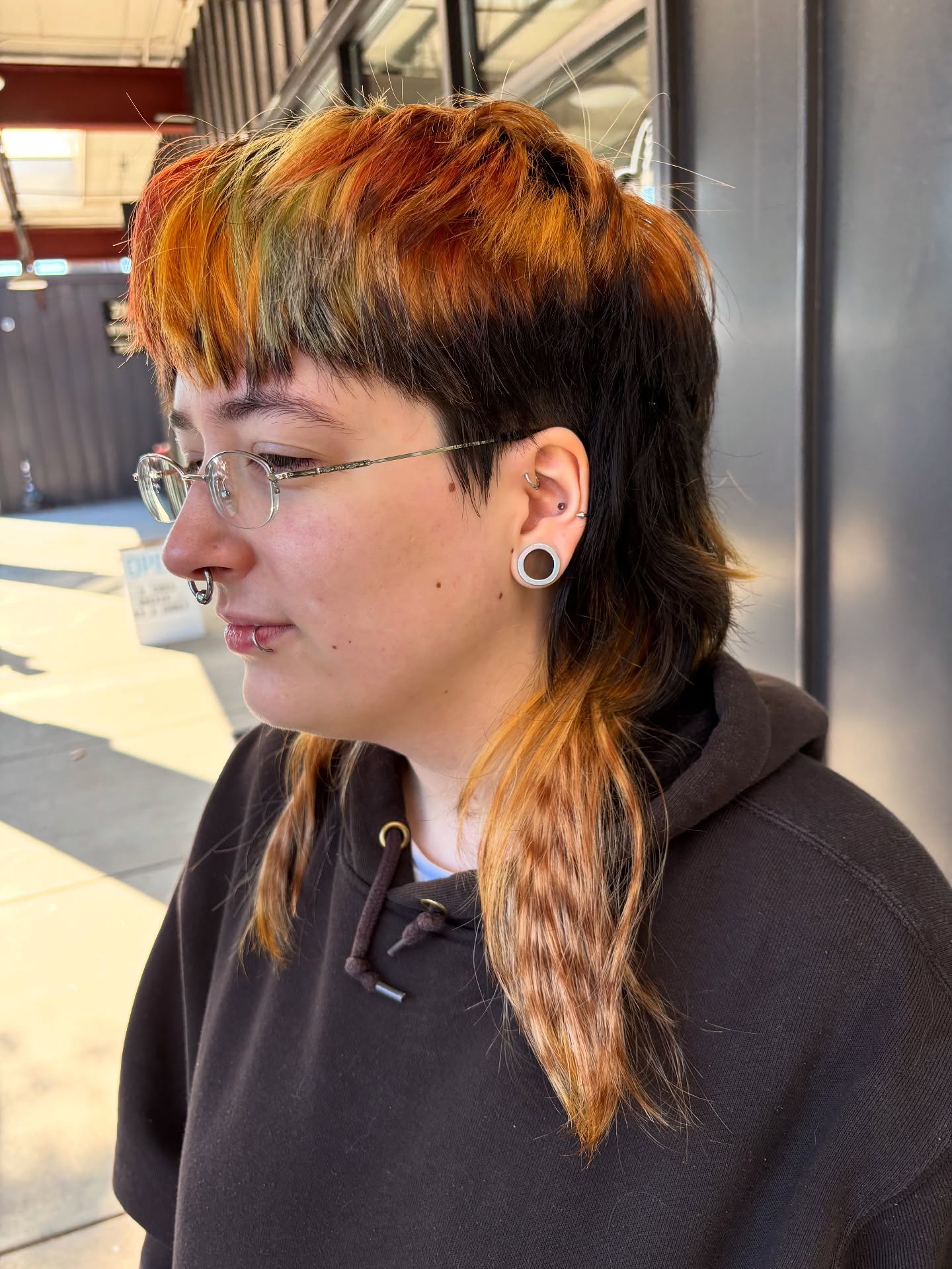Bold Textured Mullet with Warm Color Accents