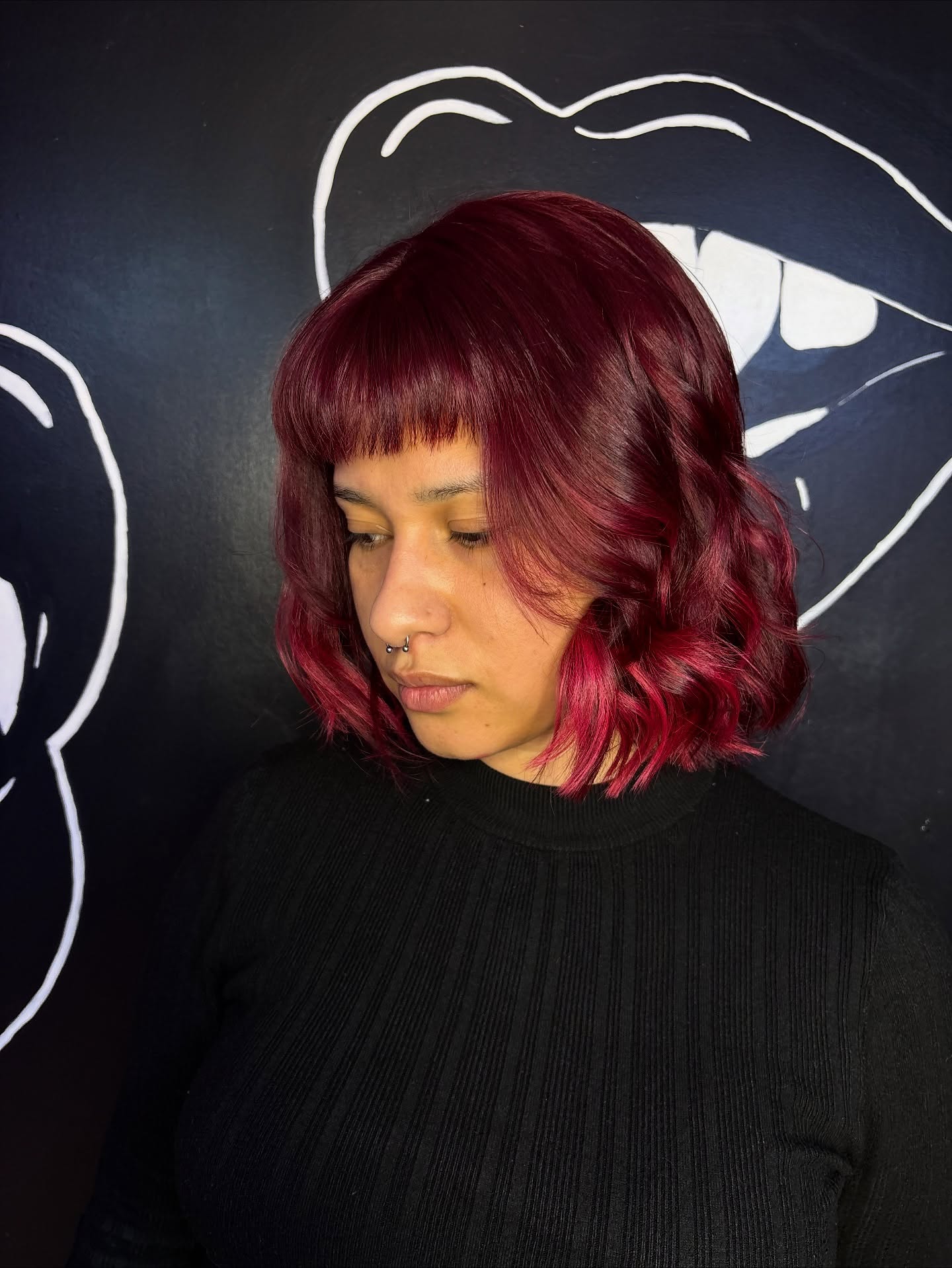 Burgundy Waves with Contrasting Pink Highlights