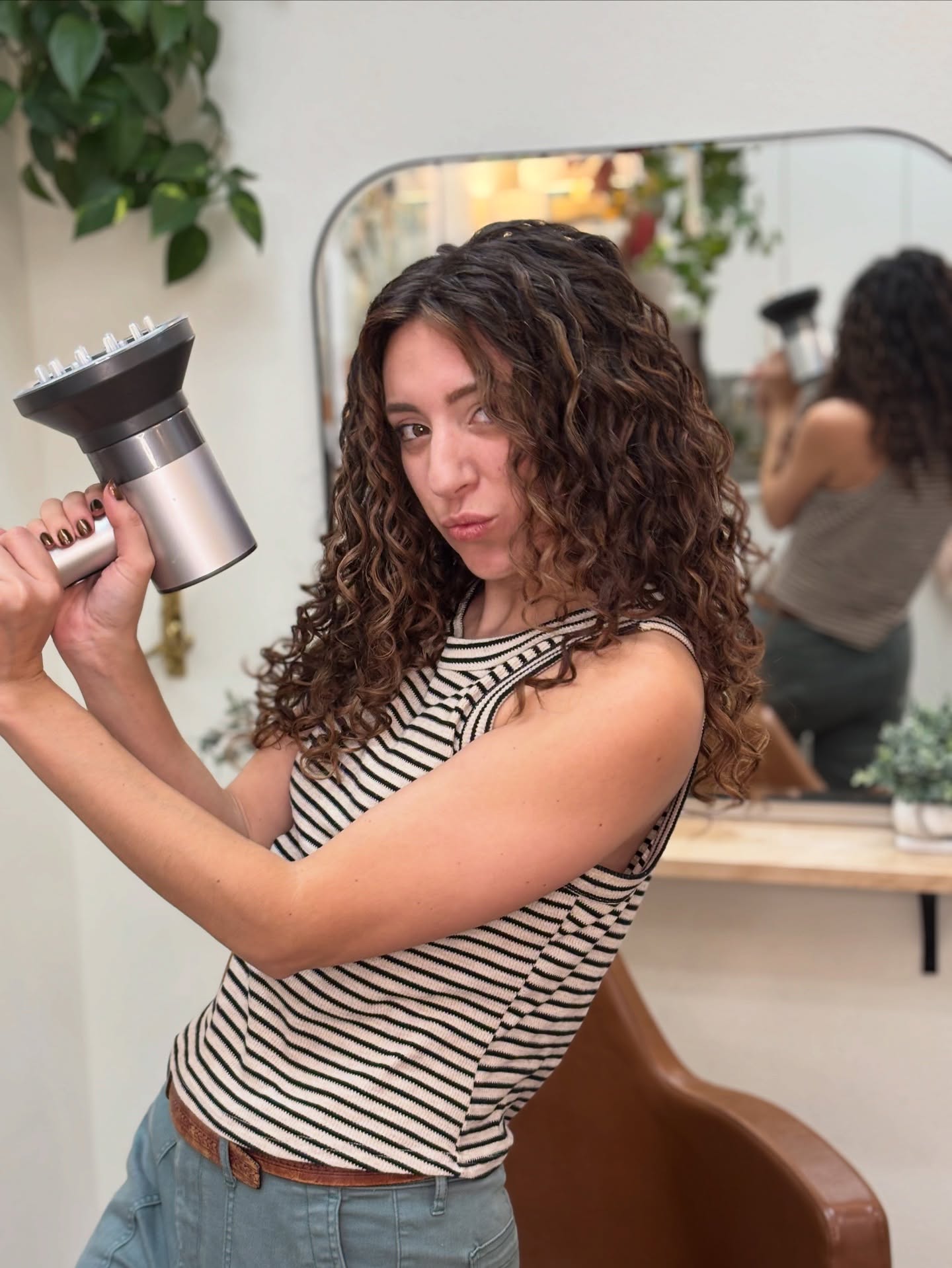 Casual Brunette Spiral Curls with Handheld Diffuser