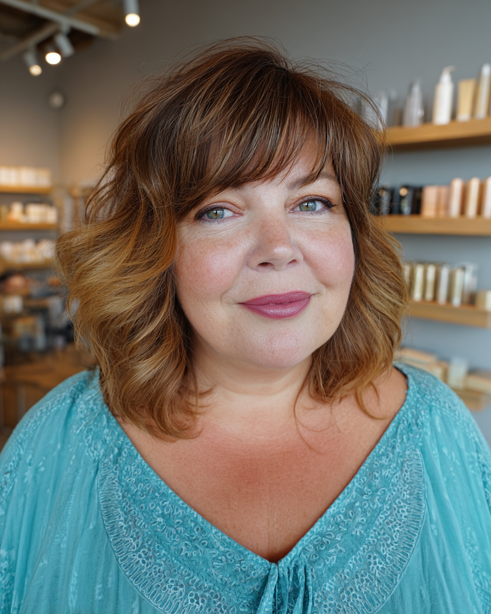 Charming Textured Shoulder-Length Cut with Subtle Highlights