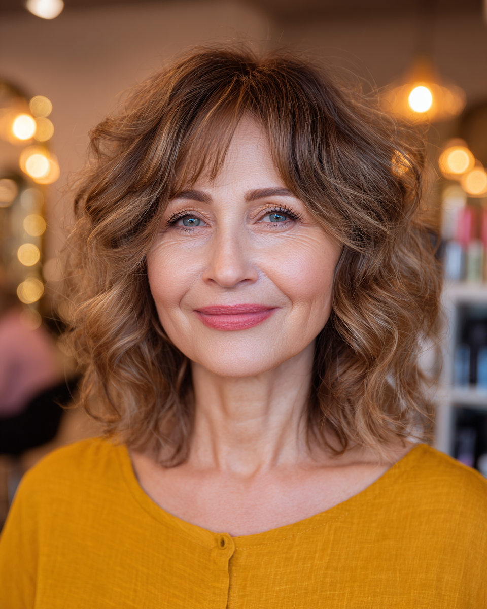 Chic Curly Shoulder-Length Cut with Soft Layers