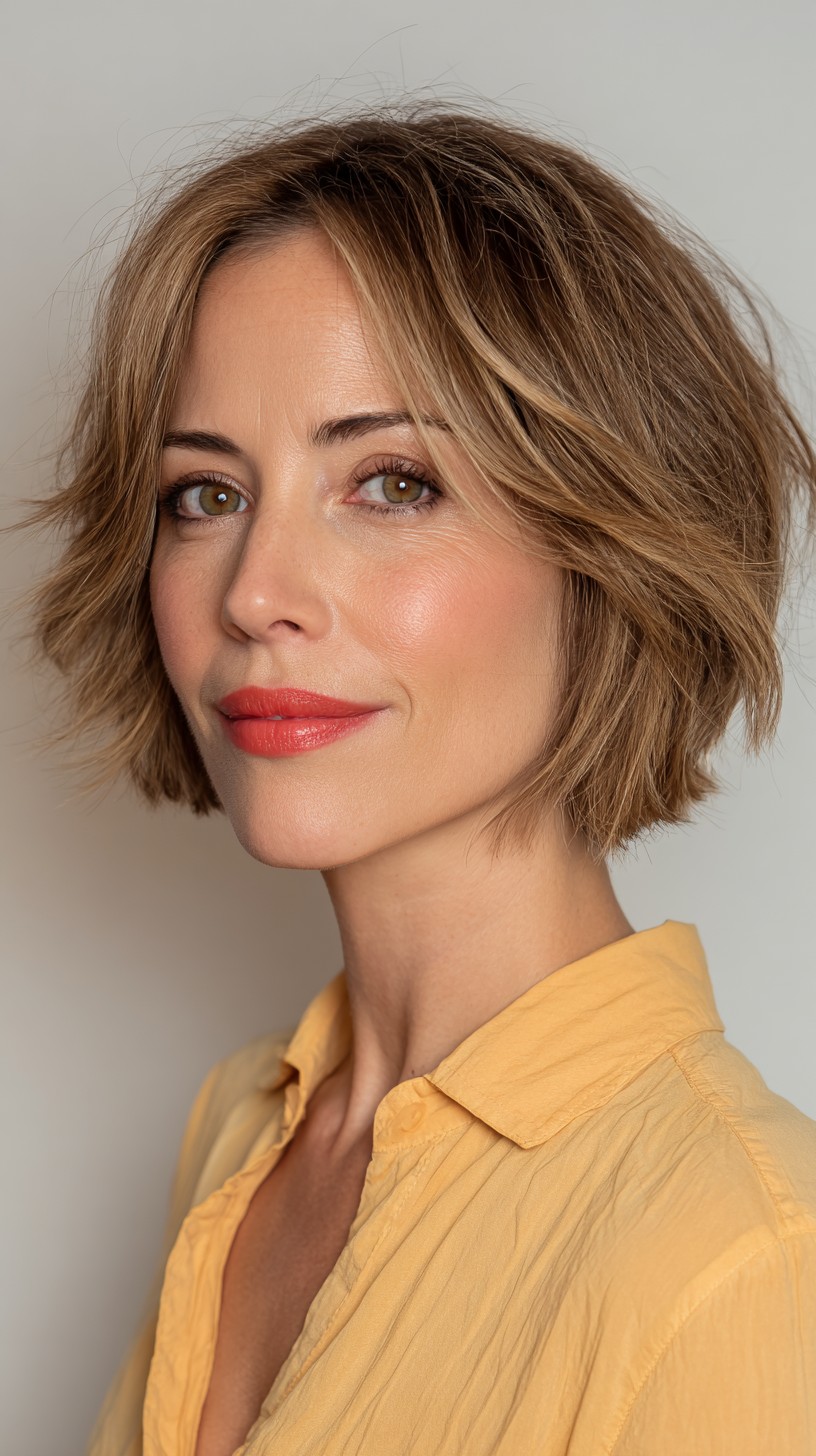Chic Sun-Kissed Layered Bob with Subtle Waves