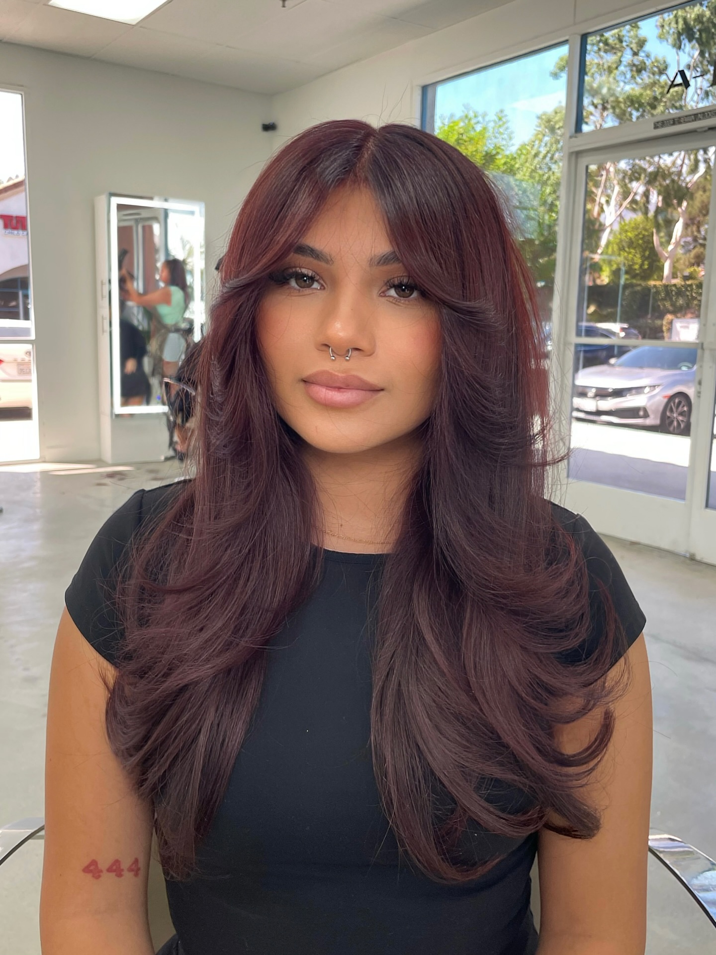 Deep Burgundy Waves with a Seamless Fringe