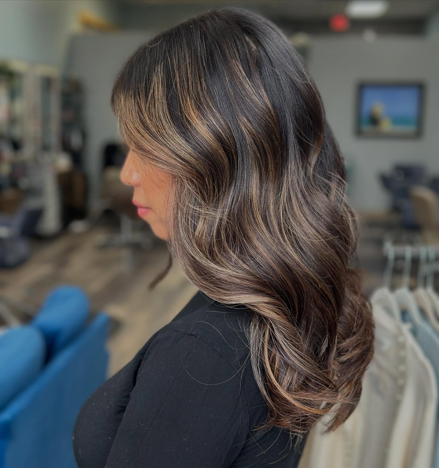 Dimensional Dark Brunette Balayage with Luscious Waves