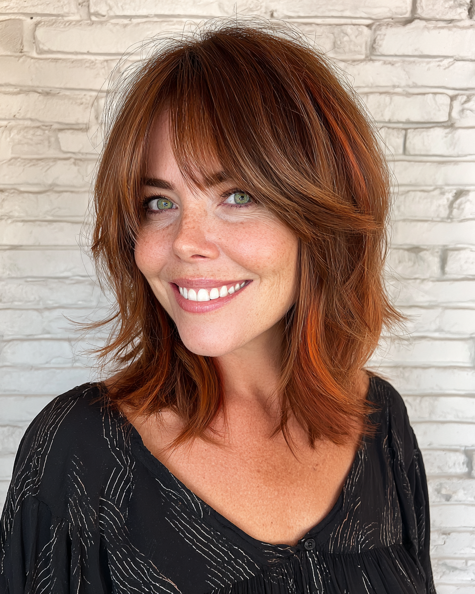 Dynamic Shoulder-Length Cut with Subtle Copper Highlights