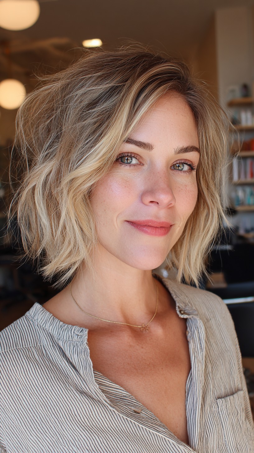 Effortless Beachy Blonde Tousled Bob