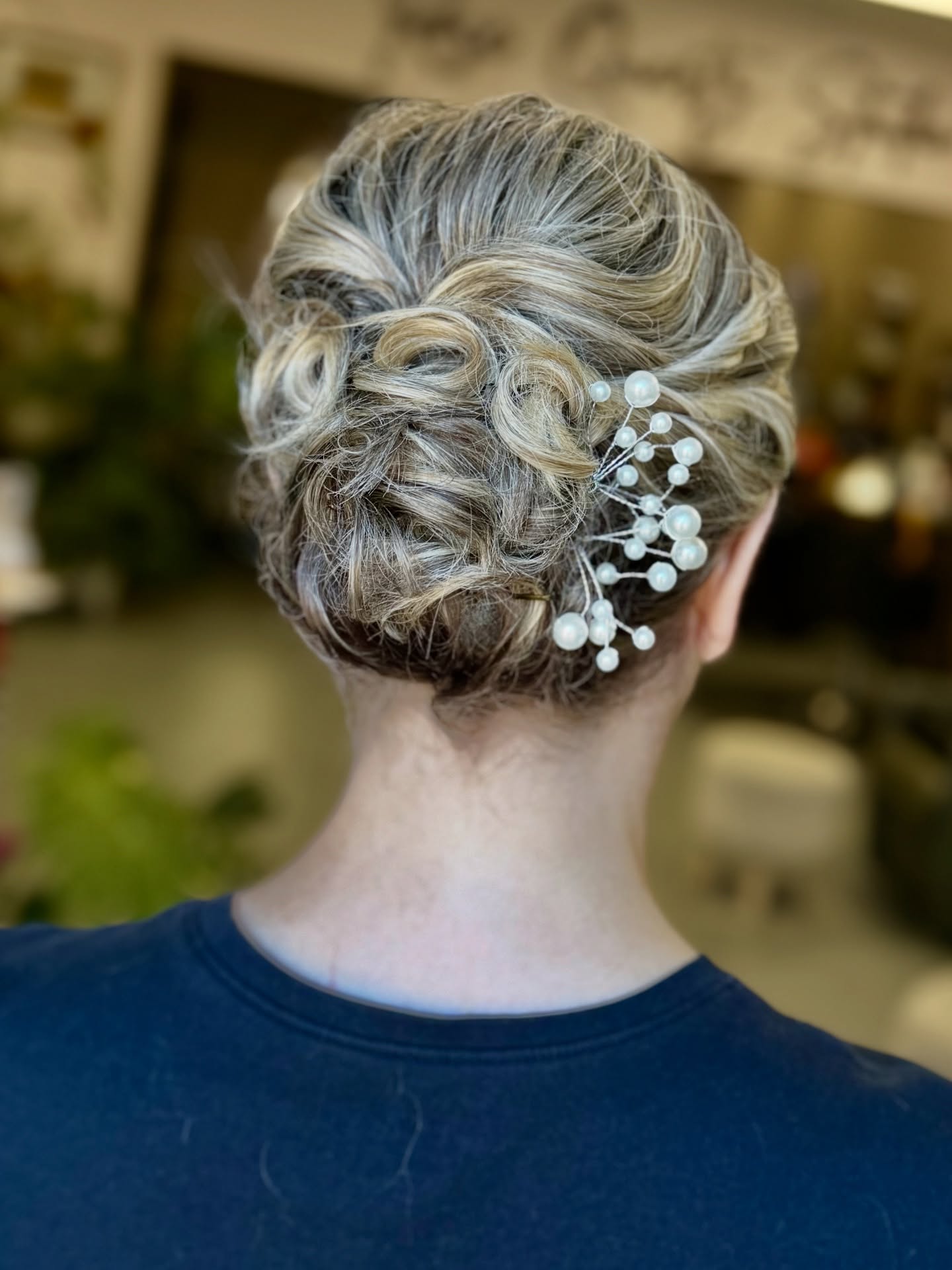 Elegant Silver Updo with Pearl Accents