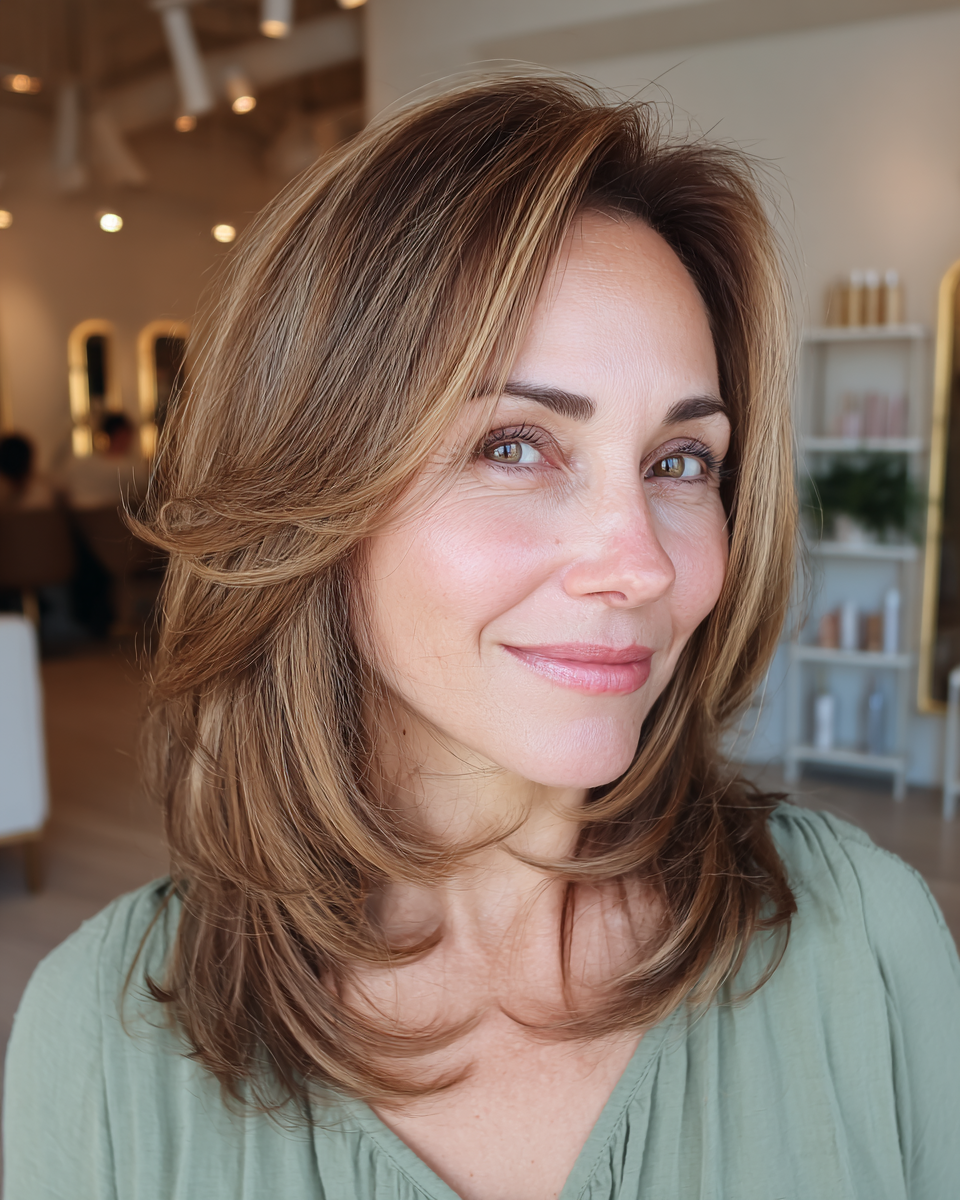 Lovely Layered Shoulder-Length Cut with Natural Highlights