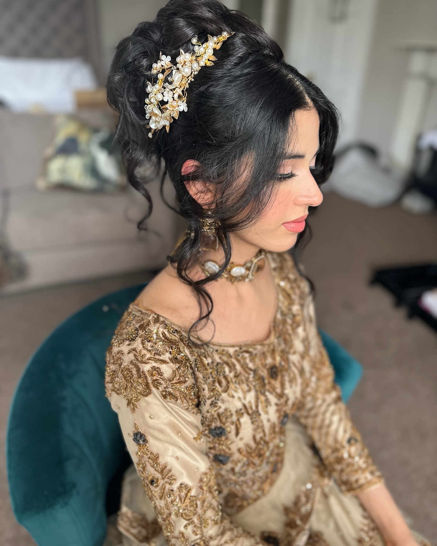 Ornate Golden Accent Braided Updo
