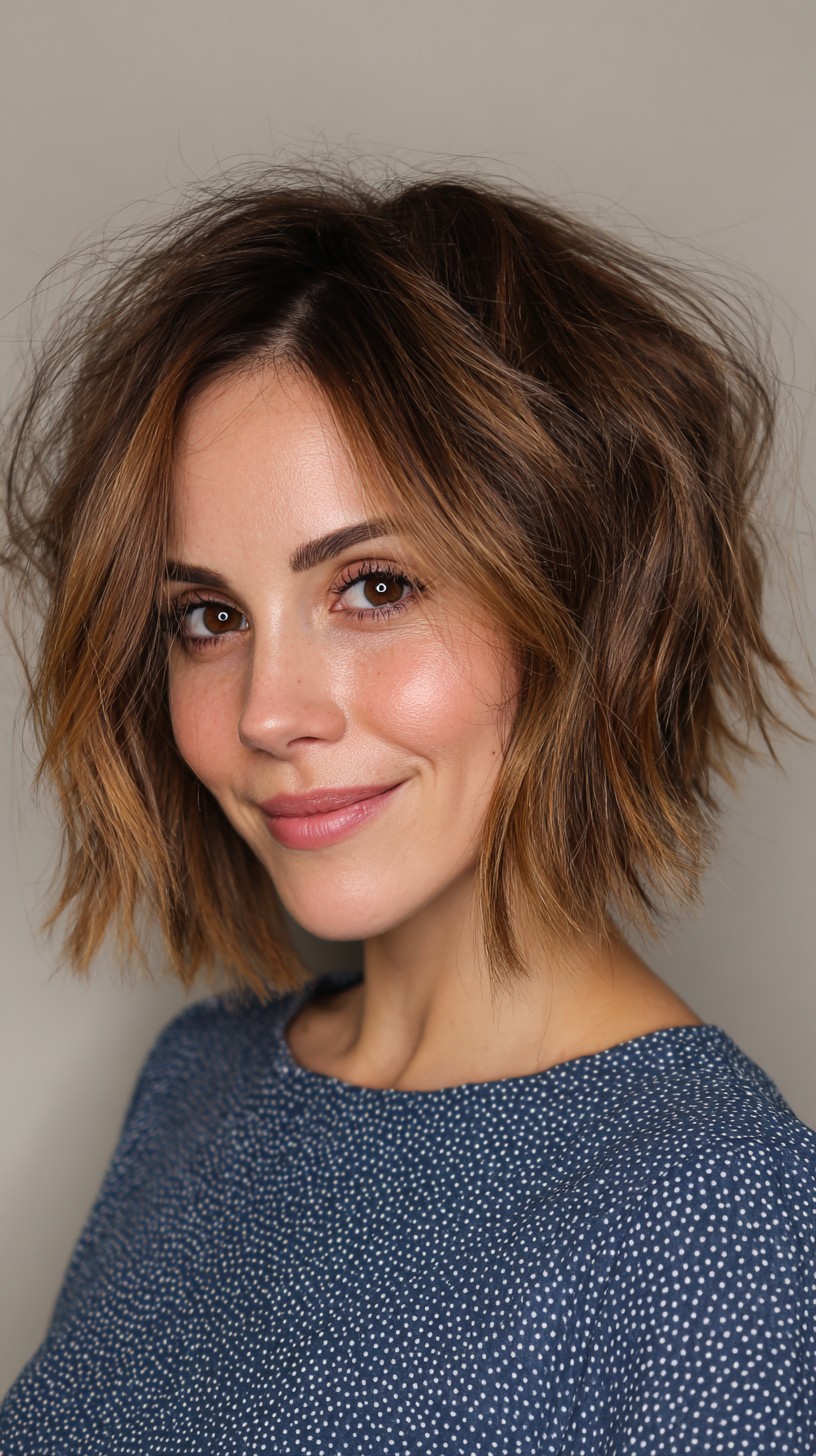 Playful Cinnamon Tousled Bob with Dimensional Highlights