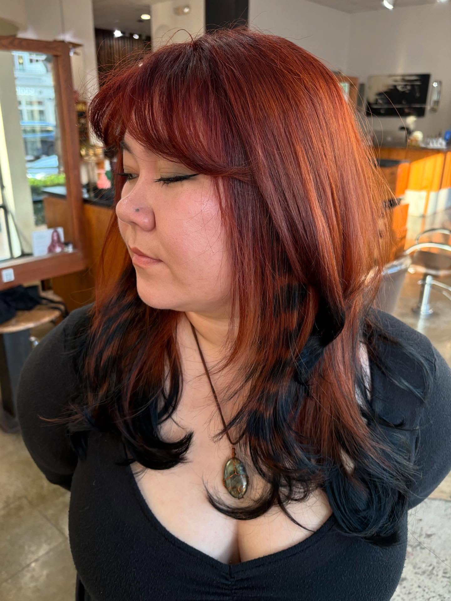 Rich Auburn Cascade with Black Undercurrents