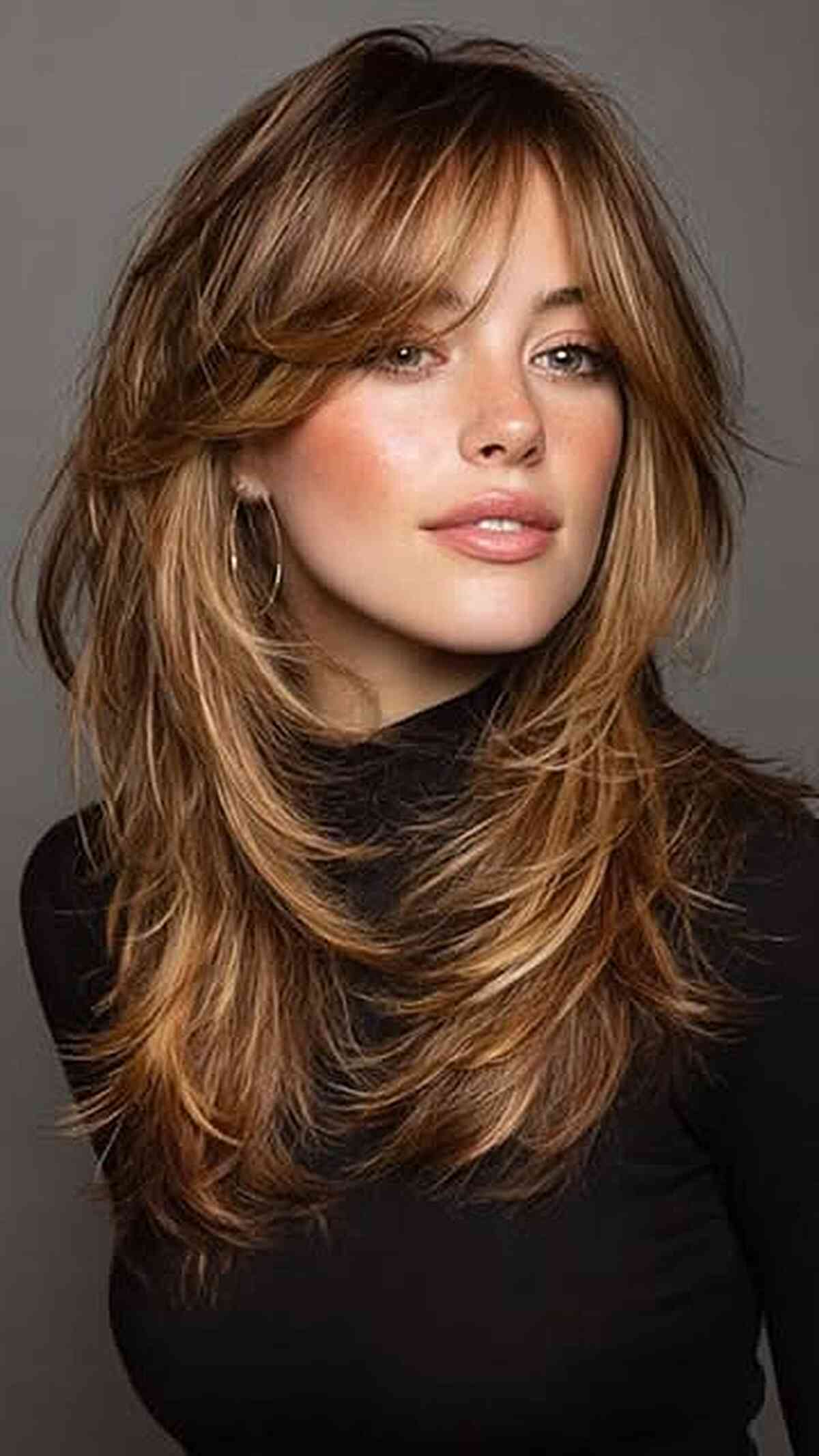 Shaggy Layers with Curtain Bangs