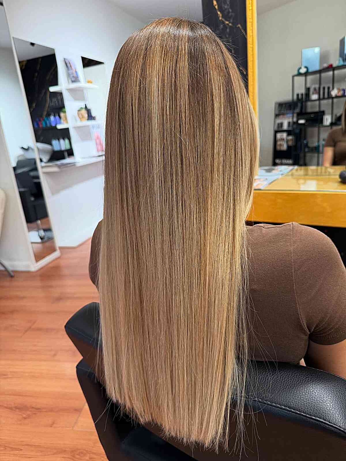 Sleek Long Straight Hairstyle with Subtle Highlights