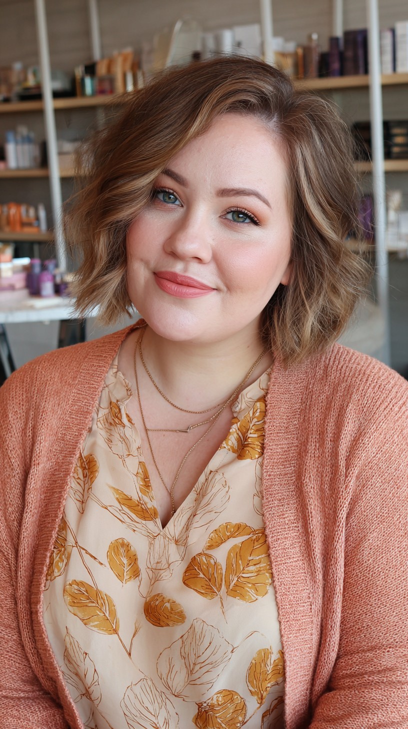 Soft Caramel Waves with Textured Bob Cut