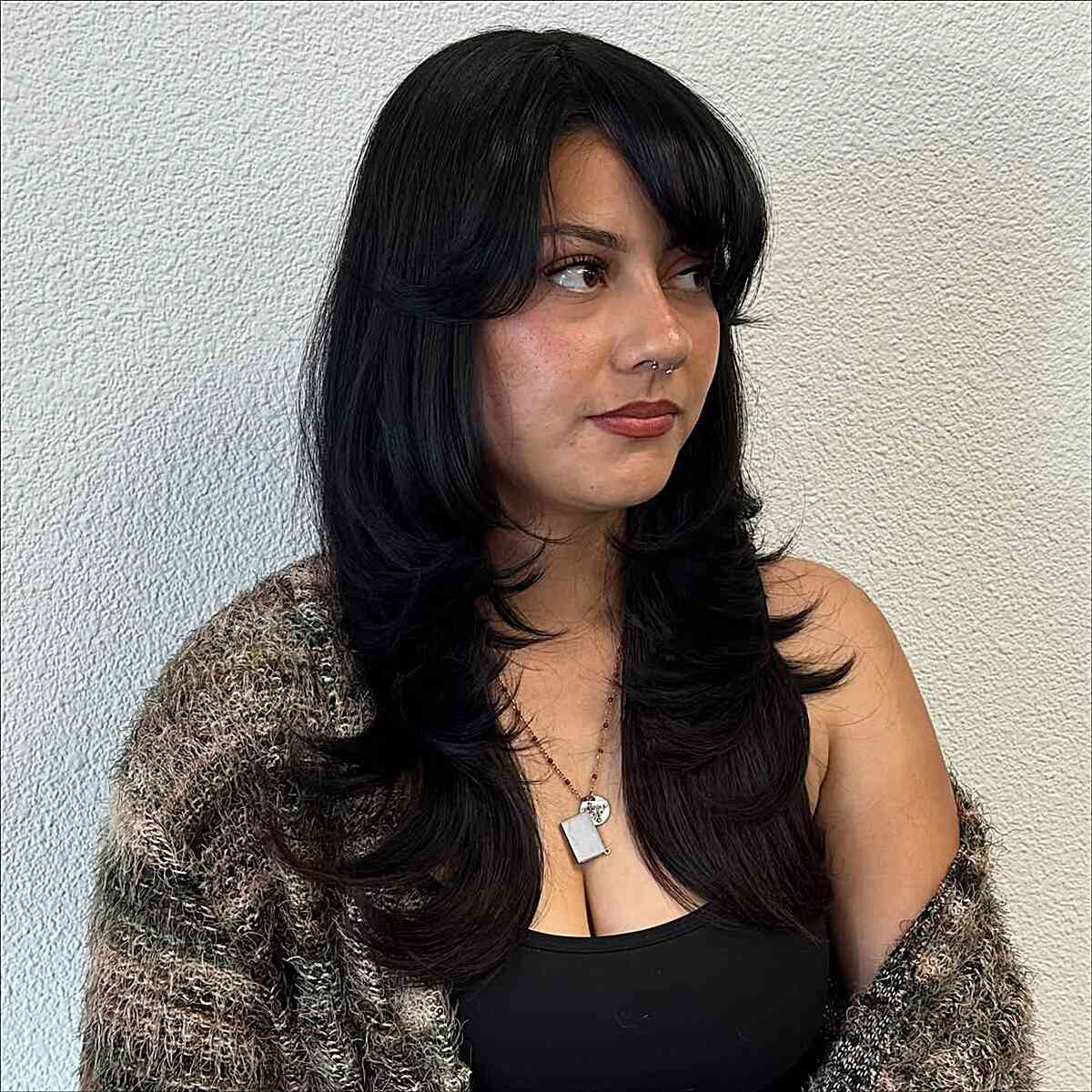 Stylish Face Framing Layers with Long Curtain Bangs