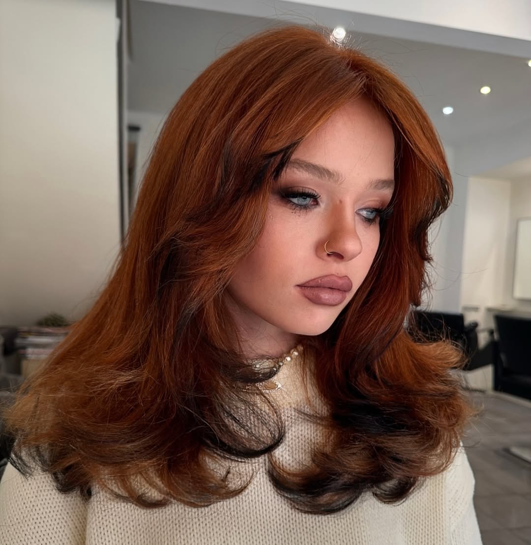 Sultry Cinnamon Layers with Voluminous Waves