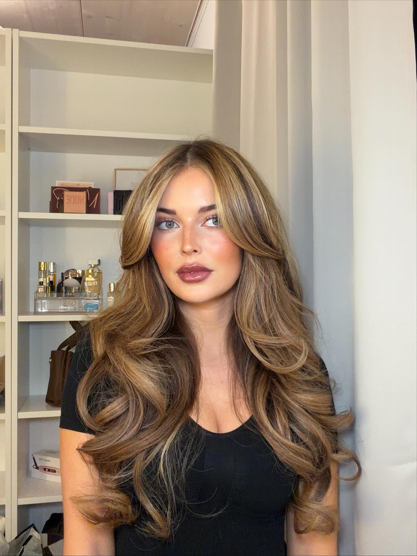 Sumptuous Deep Chestnut Waves with Soft Balayage