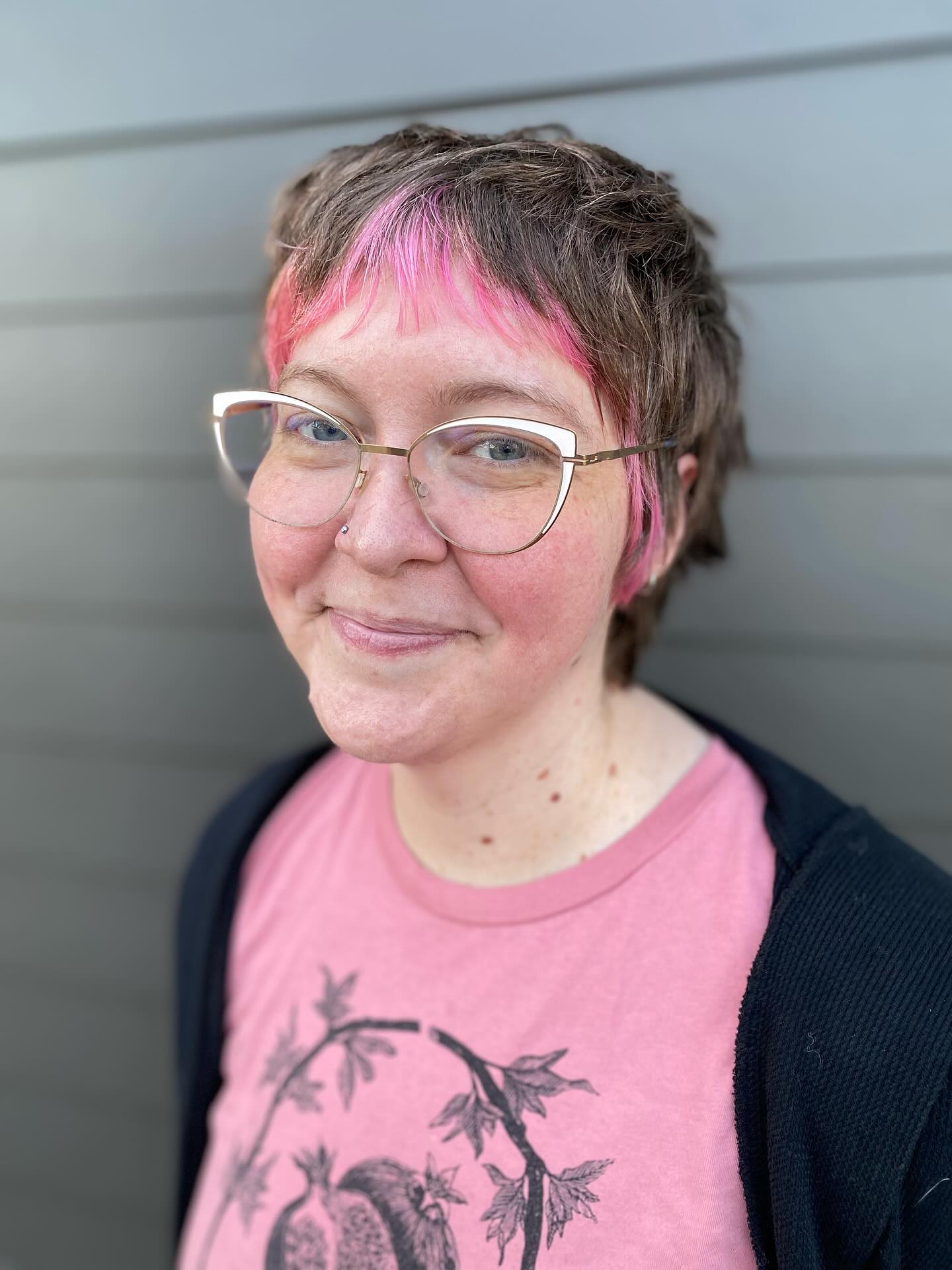 Textured Short Crop with Bold Pink Highlights