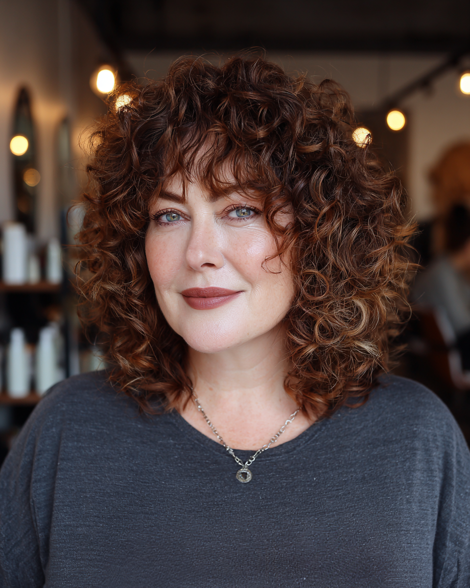 Textured Shoulder-Length Curly Cut with Face-Framing Layers