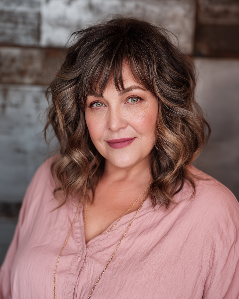 Textured Shoulder-Length Cut with Soft Waves and Face-Framing Bangs