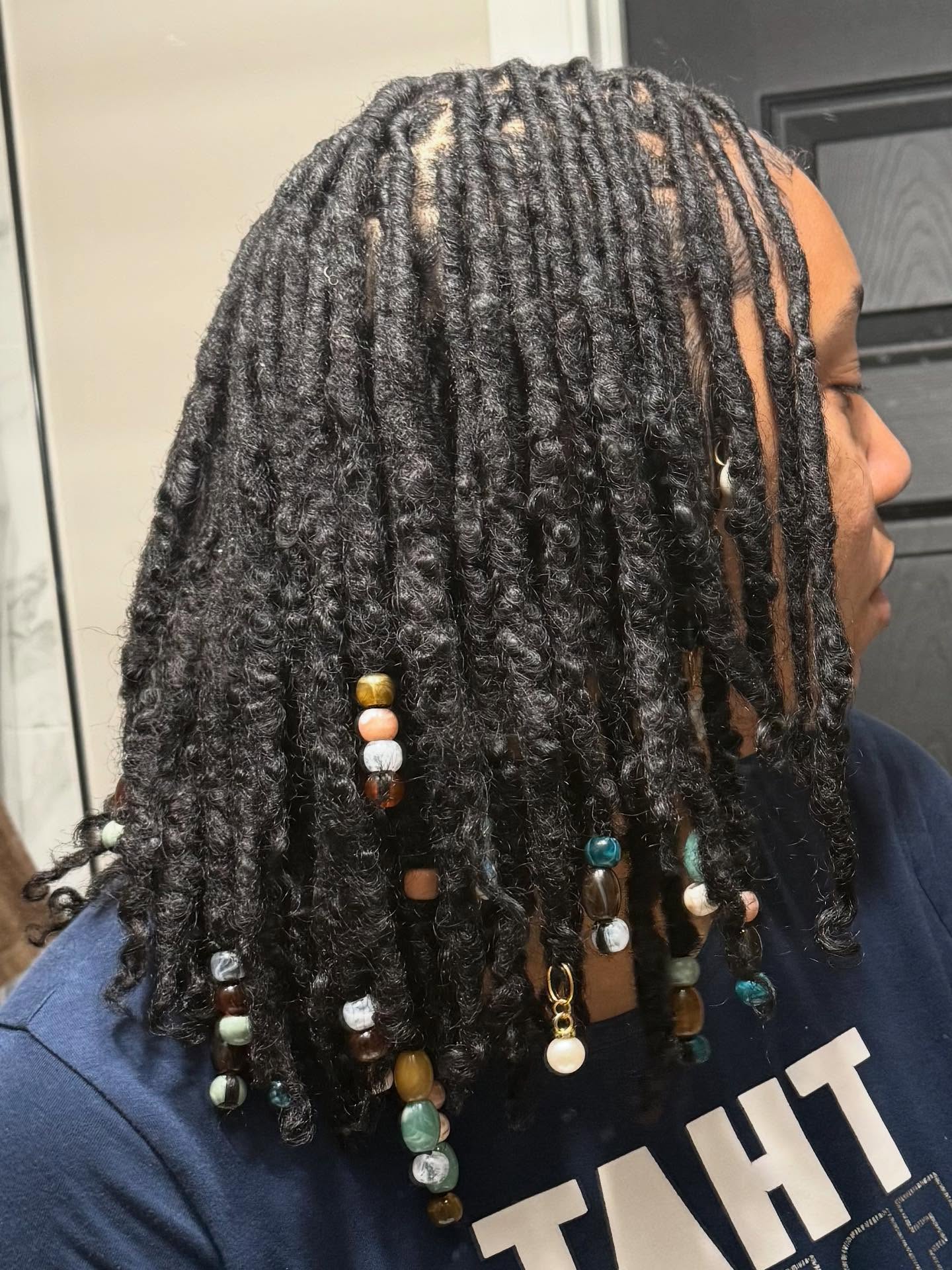 Textured Shoulder-Length Locs with Colorful Beads