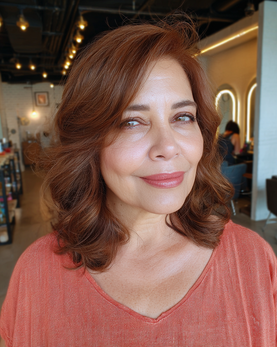 Warm Auburn Textured Shoulder-Length Waves