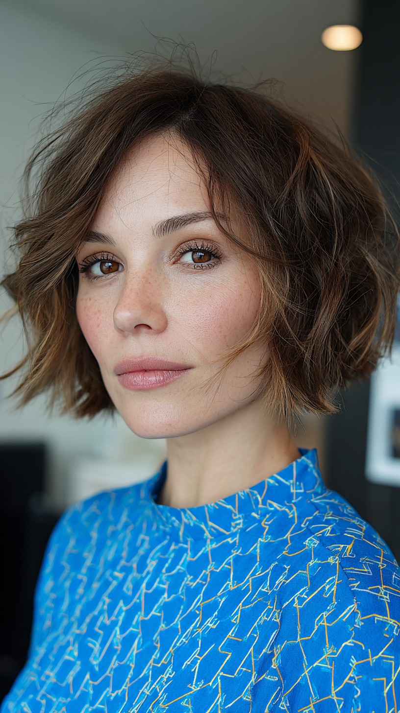 Windswept Chestnut Bob with Natural Waves