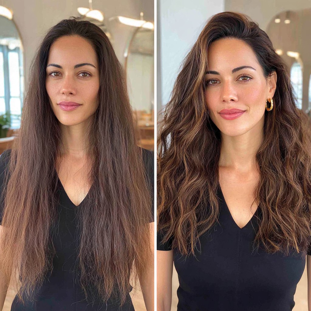 Before-and-After Silky Smooth Transition to Lush Textured Waves