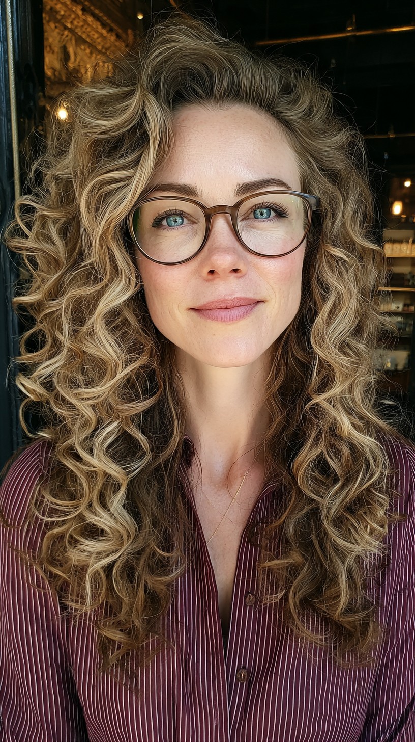 Bouncy Golden Spiral Curls With Natural Root Fade