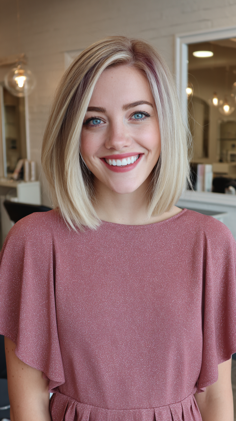 Chic Blonde Bob with Burgundy Lowlights