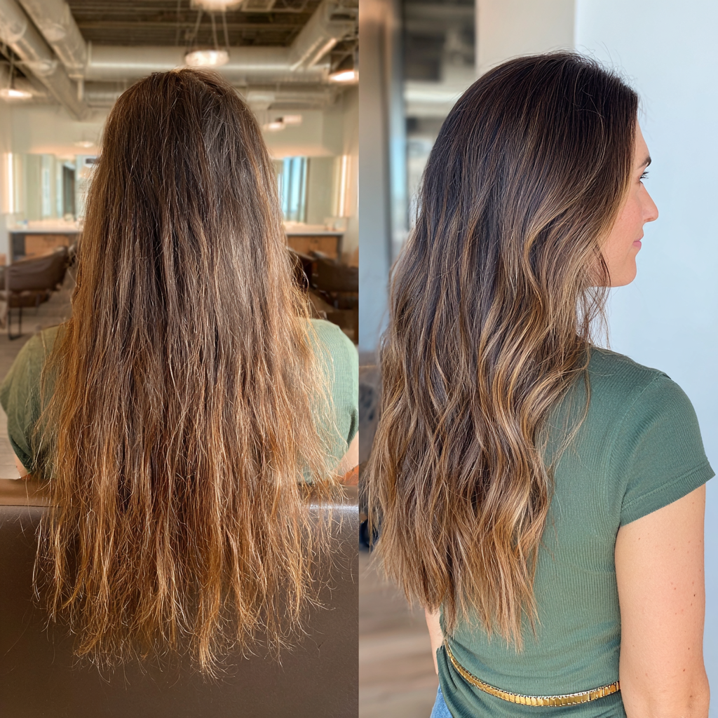 Chic Caramel Balayage on Long Textured Waves