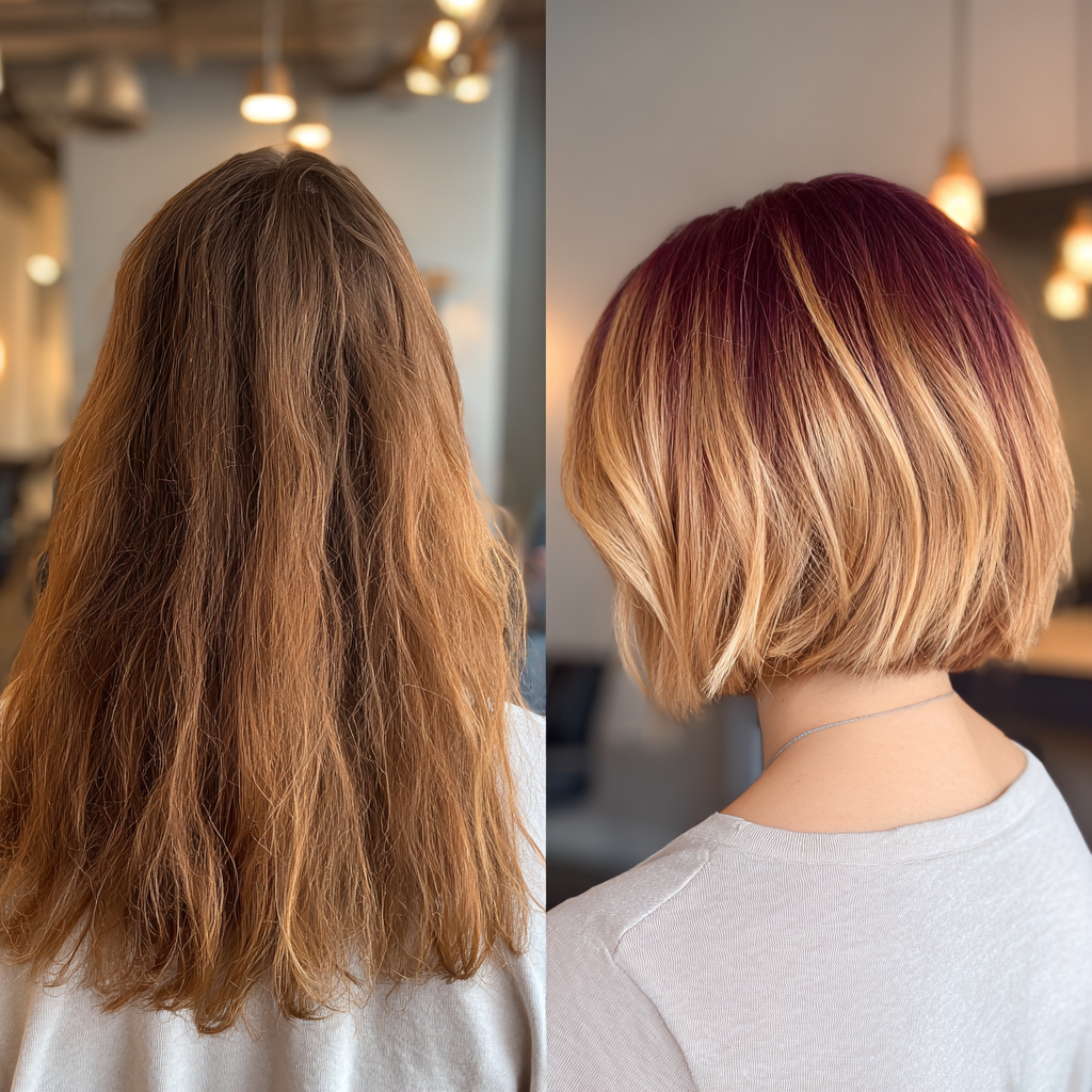Chic Textured Bob with Burgundy Highlights