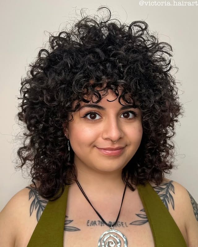 Curly Wispy Bangs with Luscious Texture