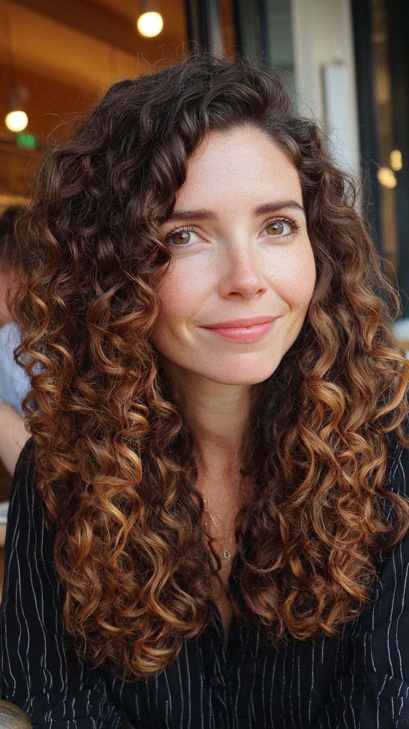 Deep-Amber Spiral Curls with Natural Luster