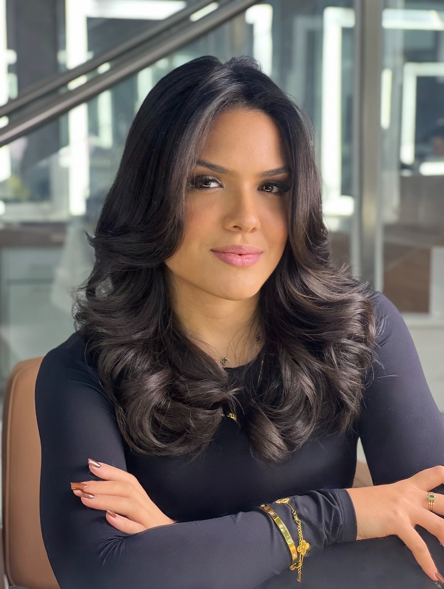 Glamorous Deep Brunette Waves with Glossy Finish