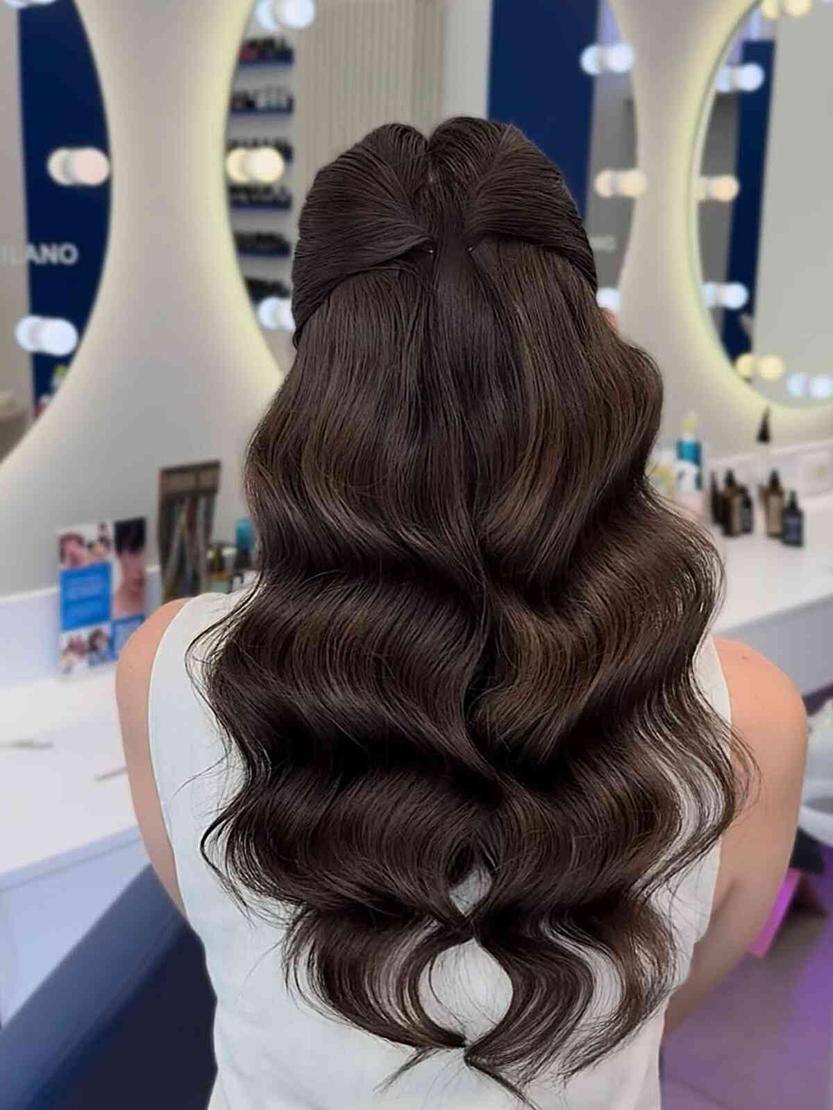 Glamorous Hollywood Waves with Half-Up Style