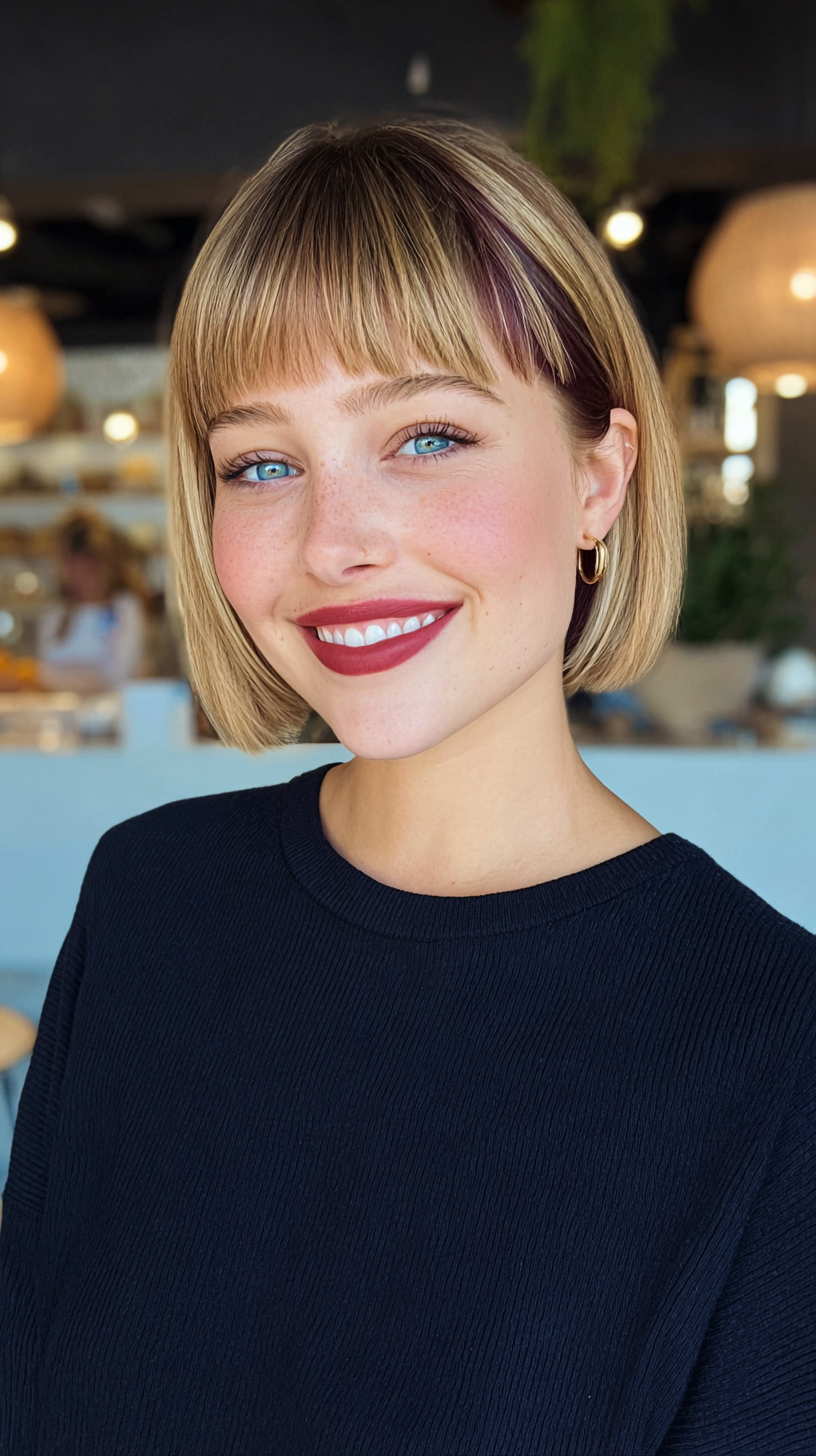 Modern Blunt Bob with Subtle Burgundy Lowlights