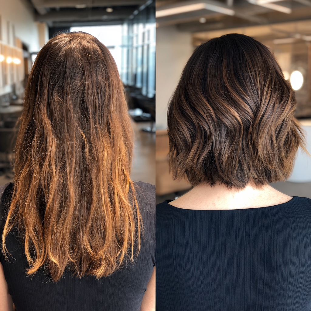 Modern Dark Brown Balayage with Textured Bob