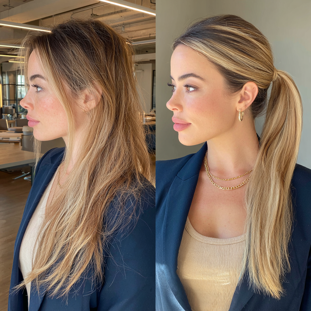 Polished Long Hair Ponytail with Subtle Highlights
