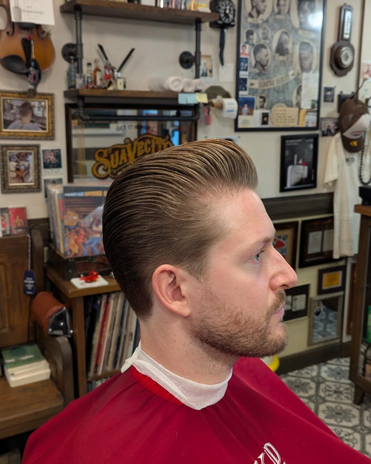 Refined Wave Swept Pompadour with Glossy Finish