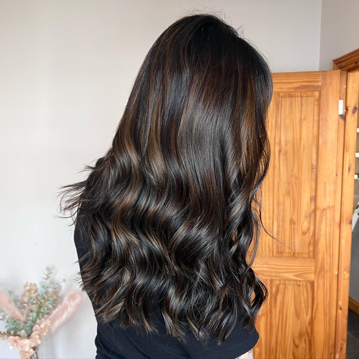 Stylish Dark Brown Balayage with Soft Defined Waves