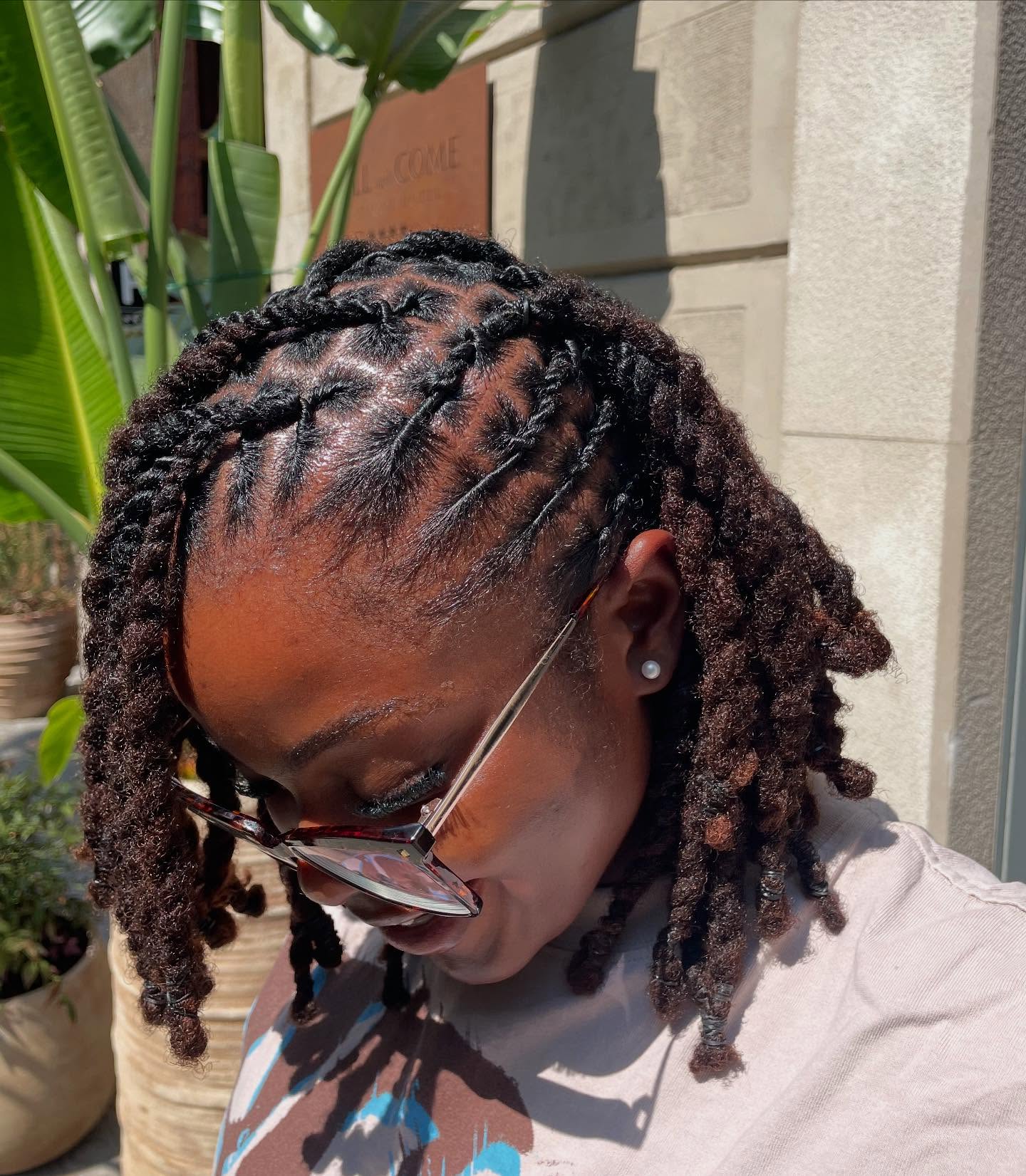 Stylish Twisted Locs with Braided Roots