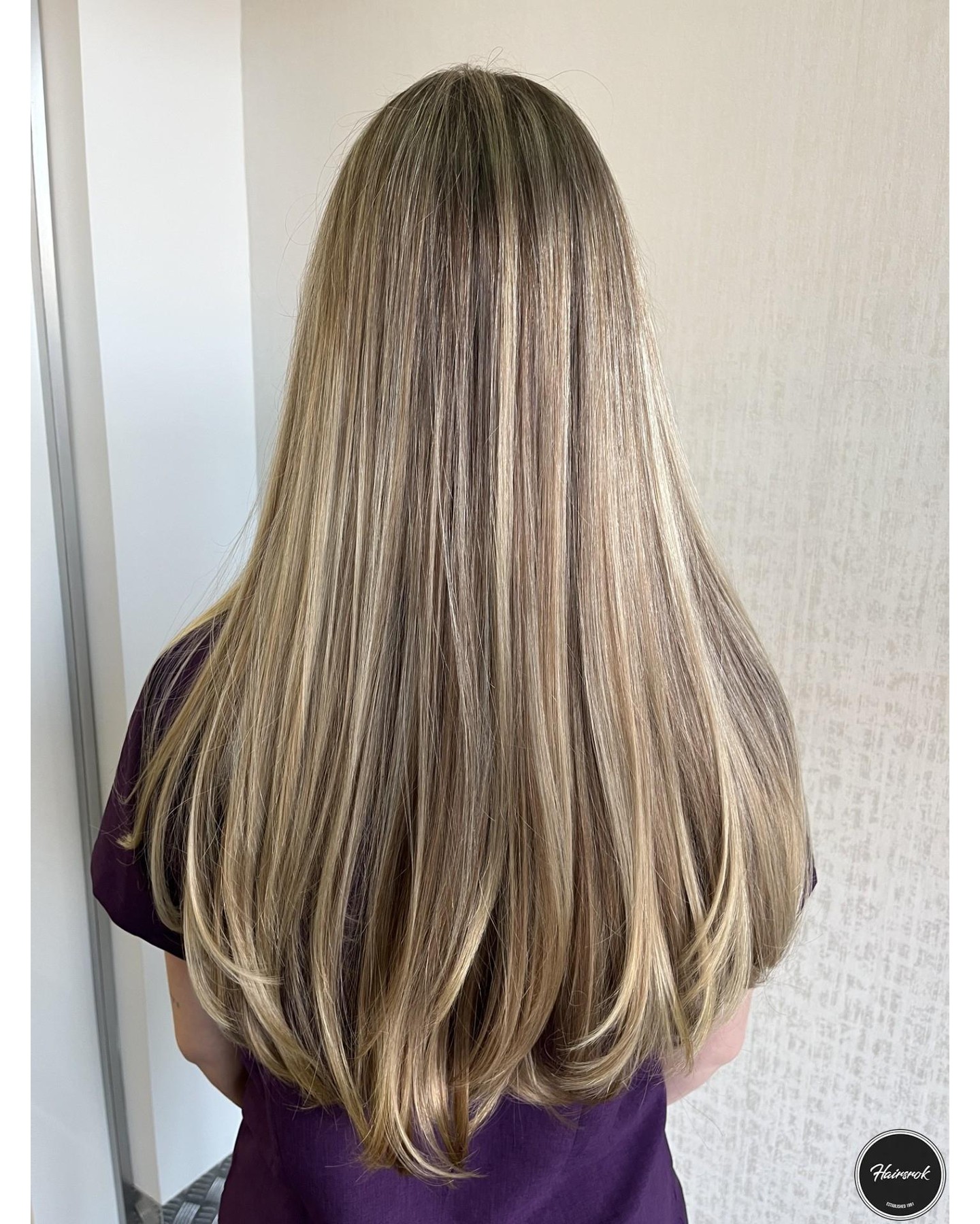 Subtle Caramel Lowlights in Long Straight Hair